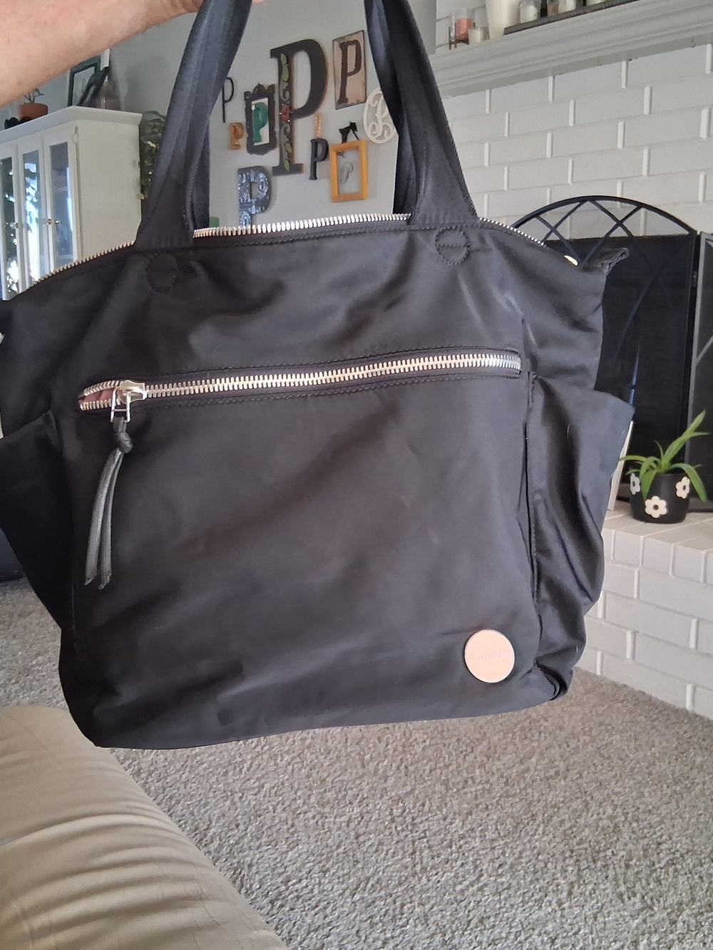 Everyday Black Nylon Tote with Front Zip Pocket